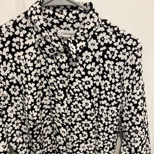 Calvin Klein maxi dress, black and white floral, shirt dress style